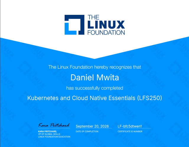 Kubernetes and Cloud Native Essentials certificate